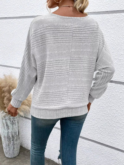 Damen geripptes Langarm-Top mit Rundhalsausschnitt