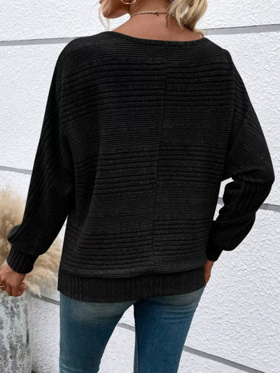 Damen geripptes Langarm-Top mit Rundhalsausschnitt