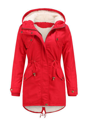 Damen Midiparka mit Kapuze und Frontreißverschluss