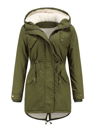 Damen Midiparka mit Kapuze und Frontreißverschluss