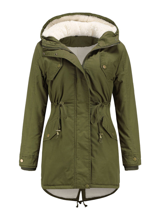 Damen Midiparka mit Kapuze und Frontreißverschluss