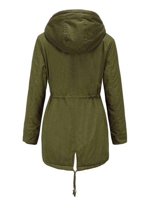 Damen Midiparka mit Kapuze und Frontreißverschluss
