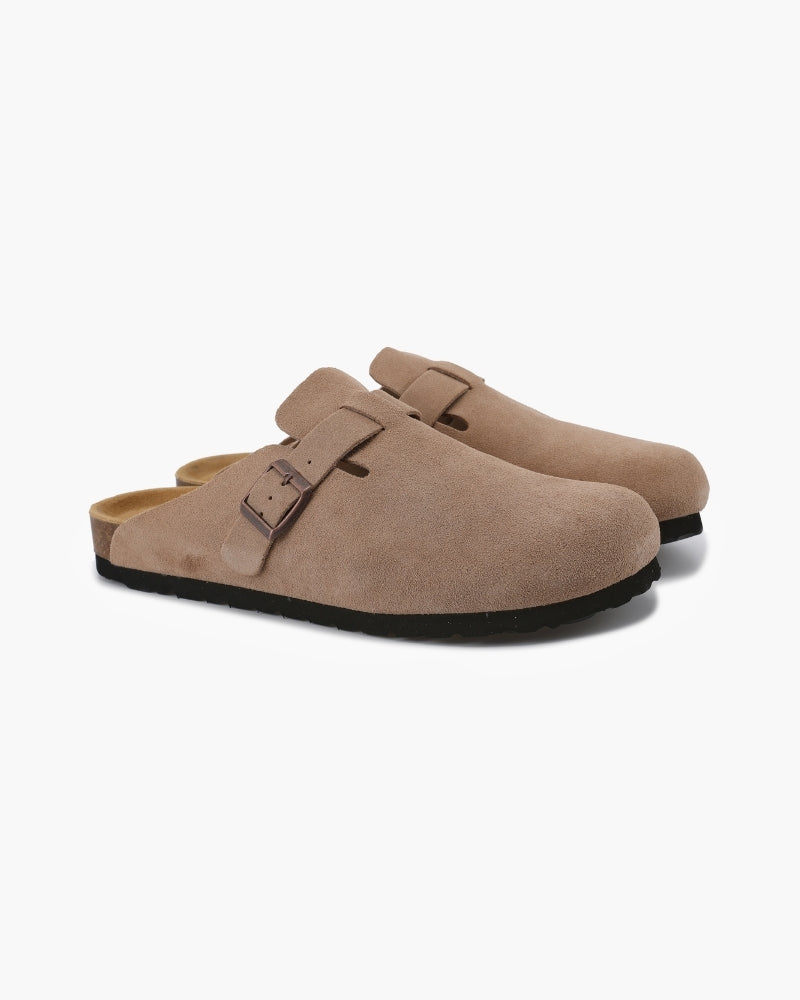 Clogs in Wildlederoptik mit Steppnaht