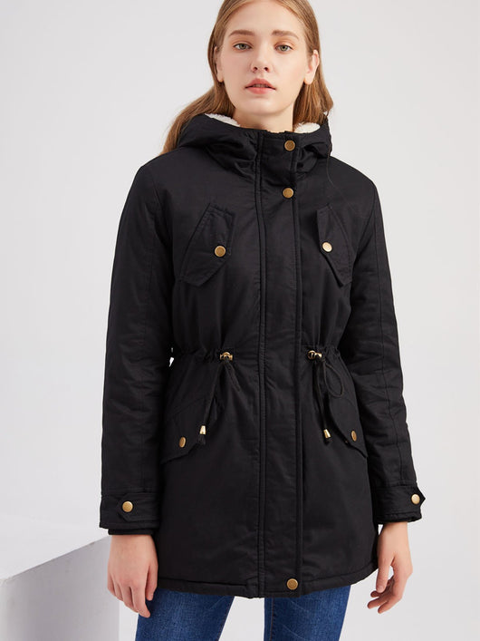 Damen Midiparka mit Kapuze und Frontreißverschluss