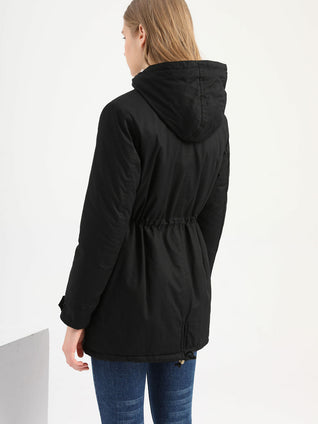 Damen Midiparka mit Kapuze und Frontreißverschluss