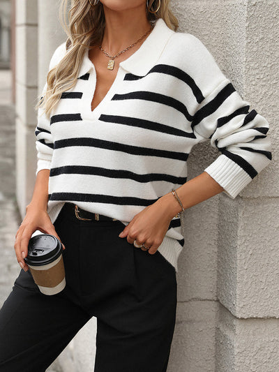 Damen Pullover mit V-Ausschnitt und Rippstrick