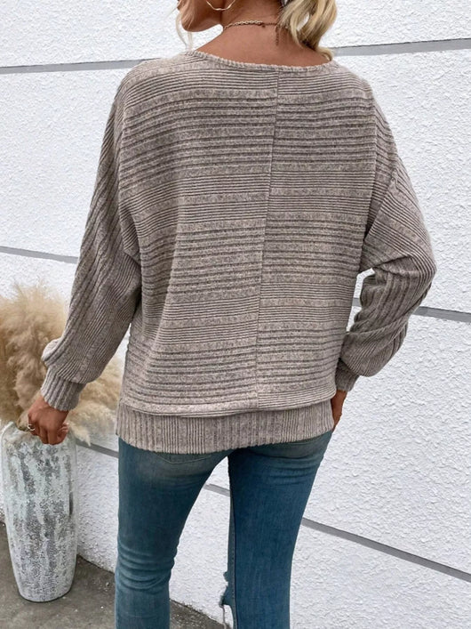 Damen geripptes Langarm-Top mit Rundhalsausschnitt