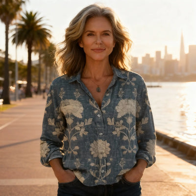Damen Bluse mit Vintage-Print und langen Ärmeln