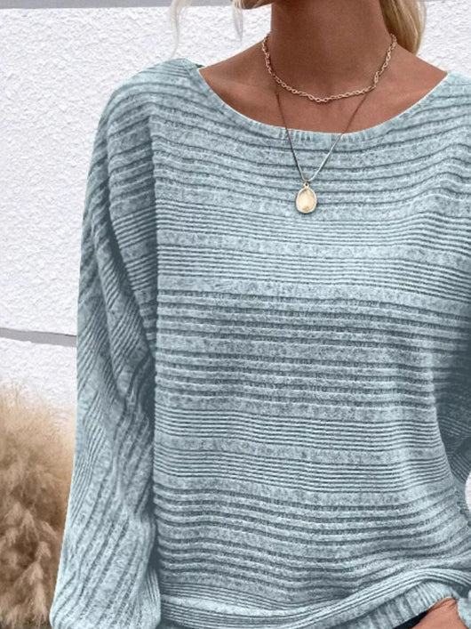 Damen geripptes Langarm-Top mit Rundhalsausschnitt