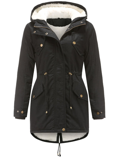 Damen Midiparka mit Kapuze und Frontreißverschluss