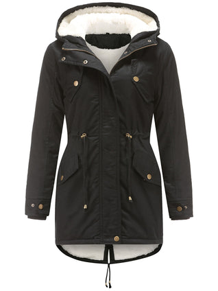 Damen Midiparka mit Kapuze und Frontreißverschluss
