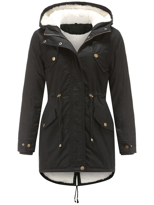 Damen Midiparka mit Kapuze und Frontreißverschluss