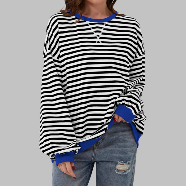 Poppy | Damen Oversize-Sweatshirt mit Streifen und Rundhalsausschnitt