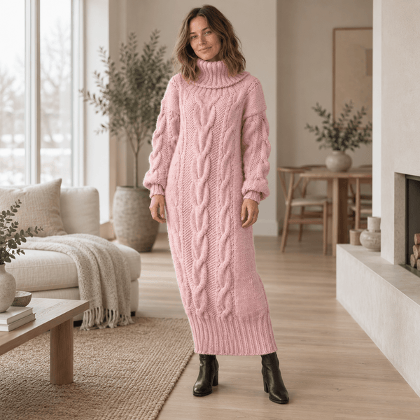 Zopfstrick-Kleid Sigrid – Rollkragen Oversized