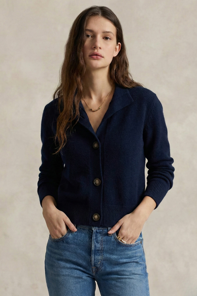 Damen warme Wollmix-Strickjacke mit Knopfleiste