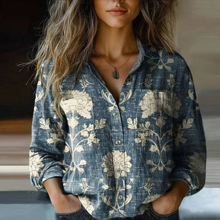 Damen Bluse mit Vintage-Print und langen Ärmeln