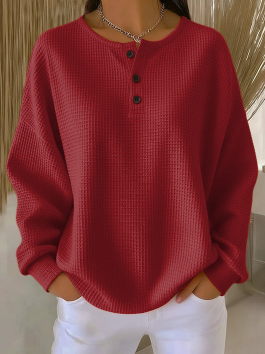 Damen Sweatshirt mit Waffelstrick und Kragen
