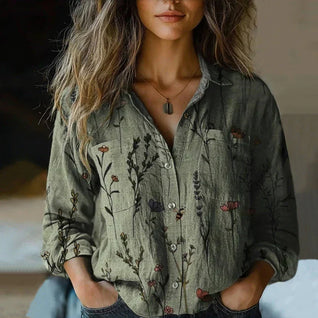 Damen Bluse mit Vintage-Print und langen Ärmeln