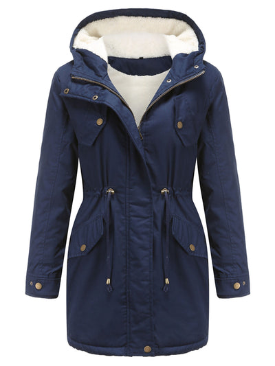 Damen Midiparka mit Kapuze und Frontreißverschluss