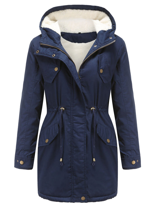Damen Midiparka mit Kapuze und Frontreißverschluss