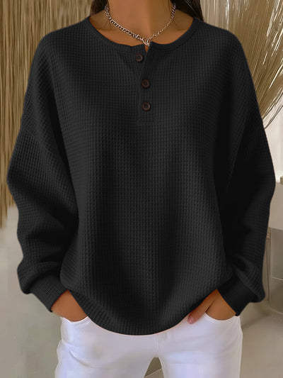 Damen Sweatshirt mit Waffelstrick und Kragen