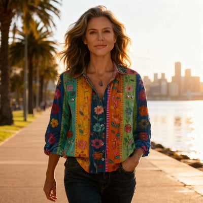 Damen Bluse mit Vintage-Print und langen Ärmeln