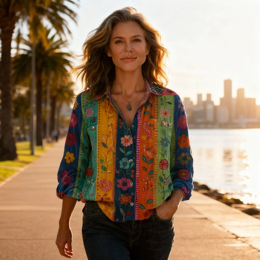 Damen Bluse mit Vintage-Print und langen Ärmeln