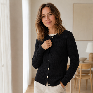 Feinstrick-Cardigan Pia – Zopfmuster mit Knopfleiste