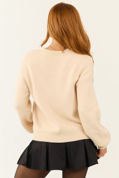 Damen Pullover mit Schleifenprint und Puffärmeln