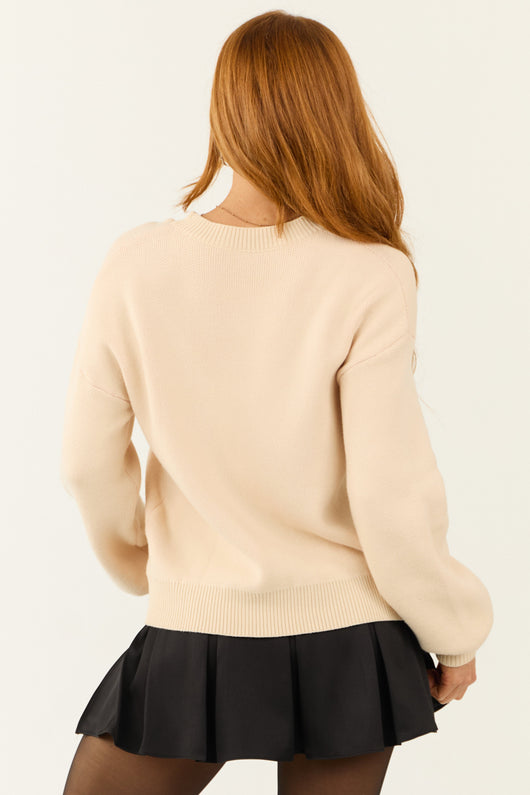 Damen Pullover mit Schleifenprint und Puffärmeln