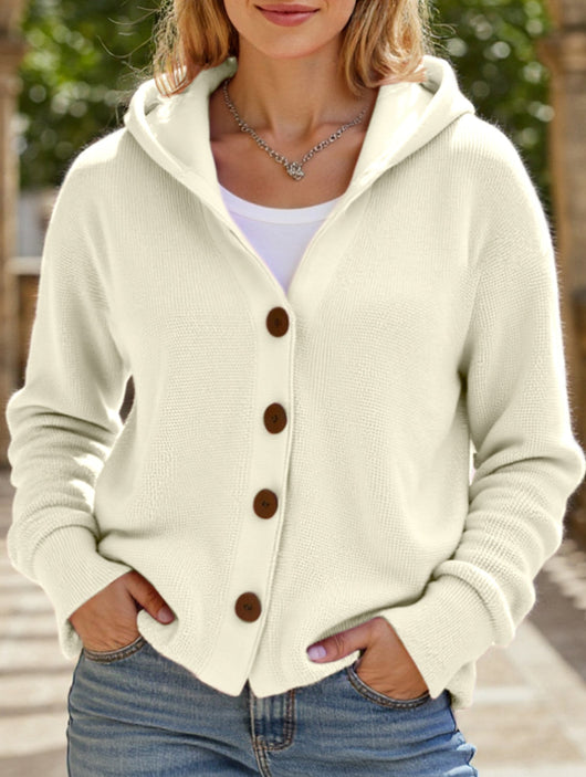 Damen Kapuzenpullover mit Knopfleiste