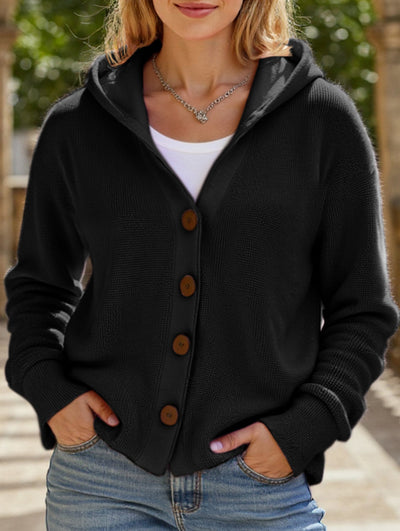 Damen Kapuzenpullover mit Knopfleiste