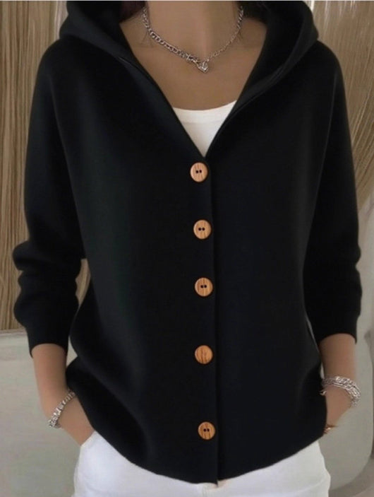 Damen Kapuzenpullover mit Knopfleiste