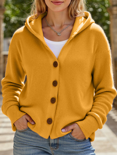 Damen Kapuzenpullover mit Knopfleiste