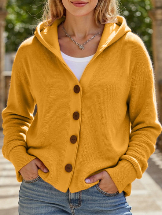 Damen Kapuzenpullover mit Knopfleiste