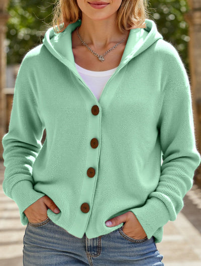 Damen Kapuzenpullover mit Knopfleiste