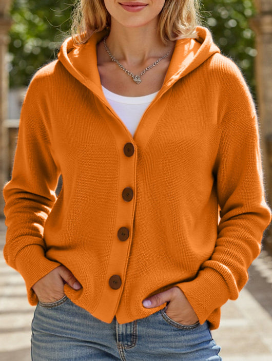 Damen Kapuzenpullover mit Knopfleiste