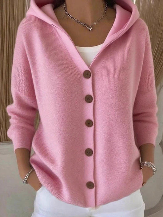 Damen Kapuzenpullover mit Knopfleiste