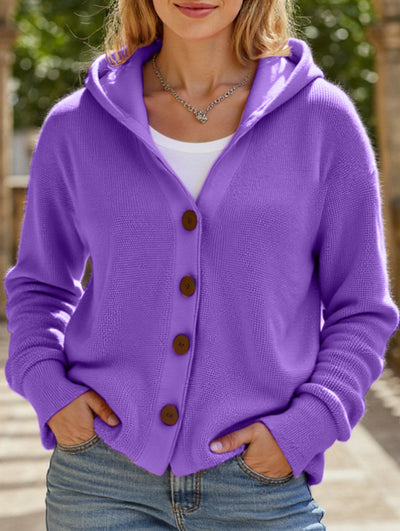 Damen Kapuzenpullover mit Knopfleiste