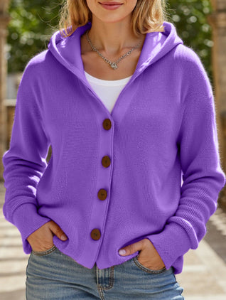 Damen Kapuzenpullover mit Knopfleiste
