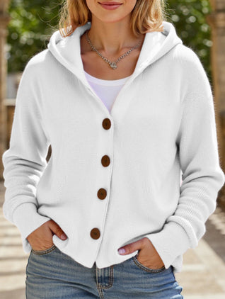Damen Kapuzenpullover mit Knopfleiste