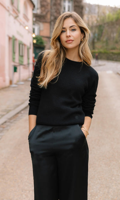 Damen Kaschmirpullover mit Rundhalsausschnitt im Doppelstrick