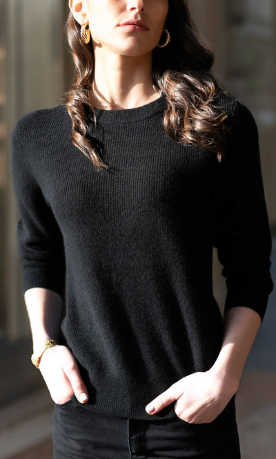 Damen Kaschmirpullover mit Rundhalsausschnitt im Doppelstrick