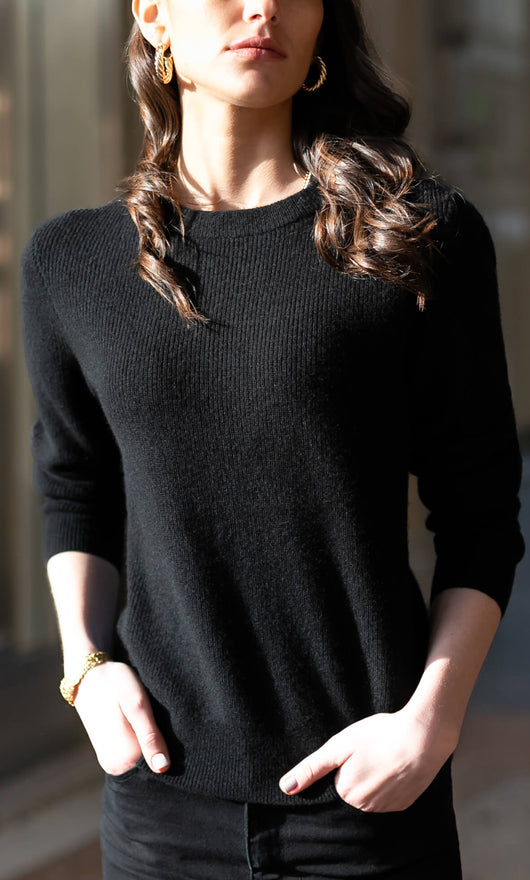 Damen Kaschmirpullover mit Rundhalsausschnitt im Doppelstrick