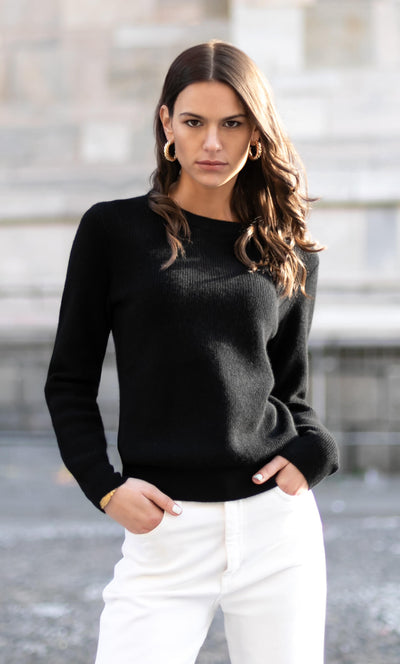 Damen Kaschmirpullover mit Rundhalsausschnitt im Doppelstrick