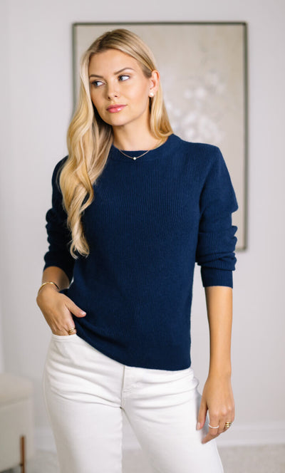 Damen Kaschmirpullover mit Rundhalsausschnitt im Doppelstrick