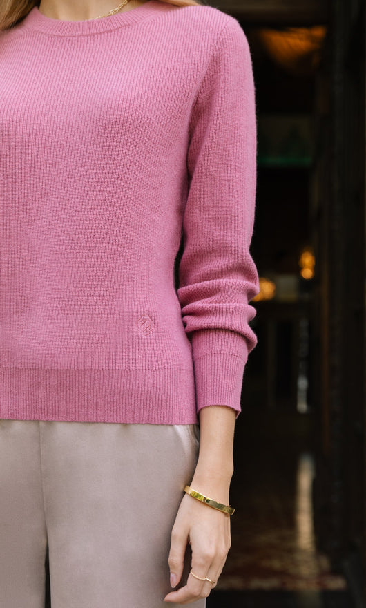 Damen Kaschmirpullover mit Rundhalsausschnitt im Doppelstrick
