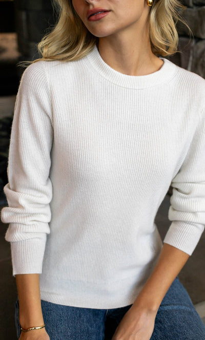Damen Kaschmirpullover mit Rundhalsausschnitt im Doppelstrick