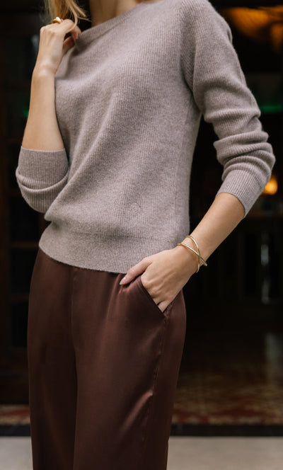 Damen Kaschmirpullover mit Rundhalsausschnitt im Doppelstrick