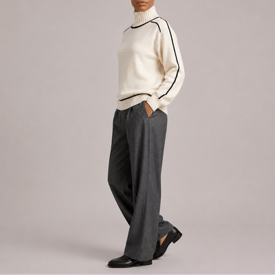 Damen Rollkragenpullover mit Kontrastkante